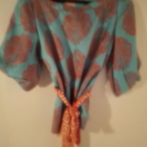 Lilly Pulitzer Teal and Coral Floral Blouse